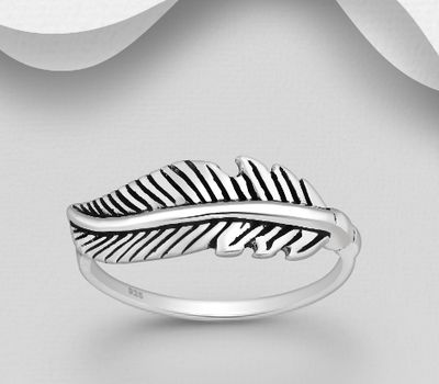 925 Sterling Silver Oxidized Feather Ring