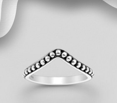 925 Sterling Silver Oxidized Chevron Ball Ring