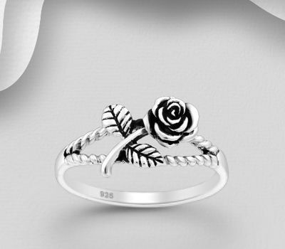 925 Sterling Silver Oxidized Rose Ring