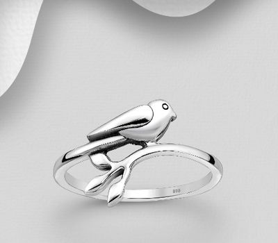 925 Sterling Silver Bird, Branch and Leaf Ring