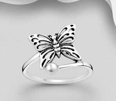 925 Sterling Silver Oxidized Butterfly Ring