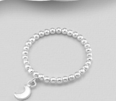 925 Sterling Silver Ball Ring Featuring Moon Charm