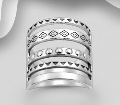 925 Sterling Silver Multi-Patterned Layered Ring