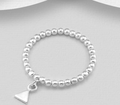 925 Sterling Silver Ball Ring Featuring Triangle Charm