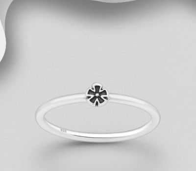 925 Sterling Silver Oxidized Flower Ring