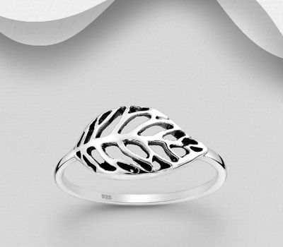 925 Sterling Silver Oxidized Leaf Ring