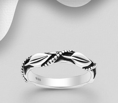 925 Sterling Silver OxidizedLeaf Ring