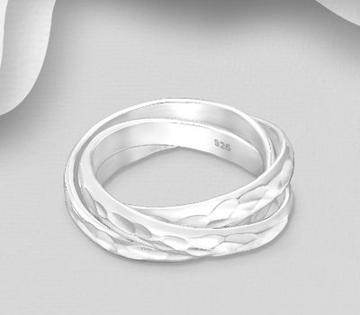 925 Sterling Silver Diamond Cut Texture Interlock Ring