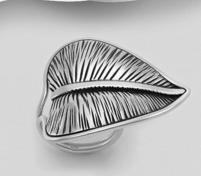 925 Sterling Silver Oxidized Leaf Ring