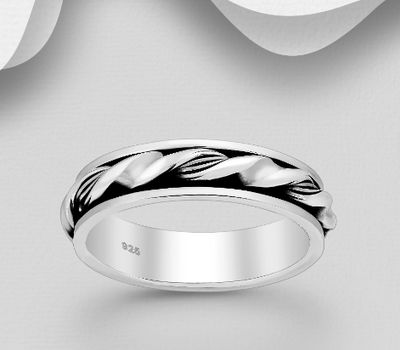 925 Sterling Silver Oxidized Spin Band Ring, 5 mm Wide