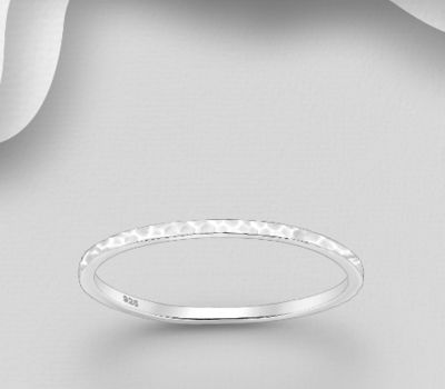 925 Sterling Silver Hammered Band Ring, 1 mm Wide.