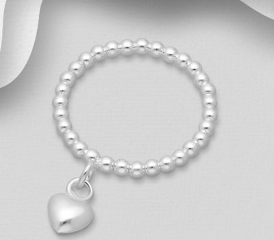 925 Sterling Silver Ball and Heart Ring