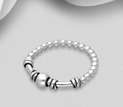 925 Sterling Silver Elastic Balinese Beaded Ring