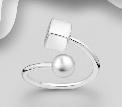 925 Sterling Silver Ball and Cube Ring