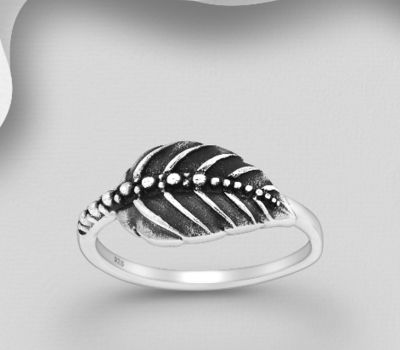 925 Sterling Silver Oxidized Leaf Ring