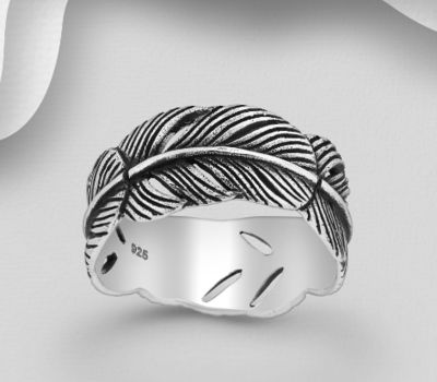 925 Sterling Silver Oxidized Feather Ring