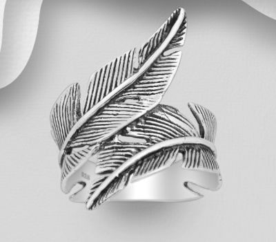 925 Sterling Silver Oxidized Feather Ring