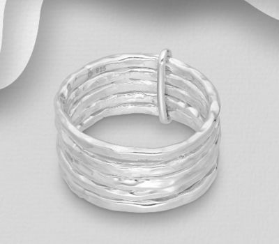 Set of 5 Sterling Silver Hammered Bound Band Ring