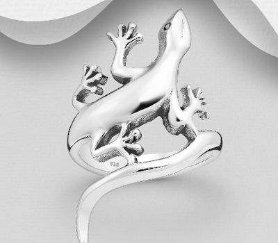 925 Sterling Silver Lizard, Gecko Ring
