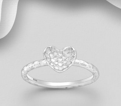 925 Sterling Silver Hammered Heart Ring