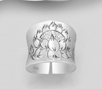 925 Sterling Silver Oxidized Lotus Ring