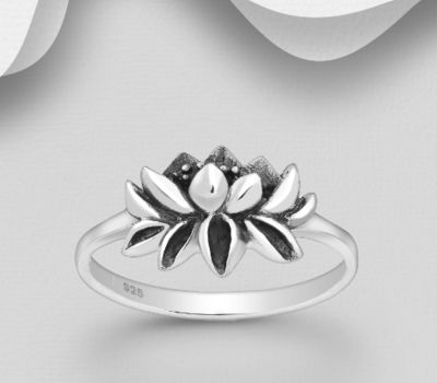 925 Sterling Silver Oxidized Lotus Ring