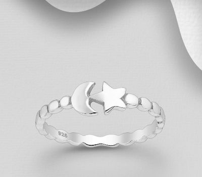 925 Sterling Silver Moon and Star Ring