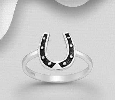 925 Sterling Silver Oxidized Horseshoe Ring