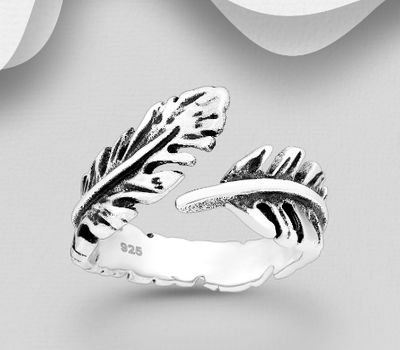 925 Sterling Silver Oxidized Feather Ring