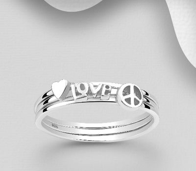 Set of 3 Sterling Silver Stack Rings Featuring Heart, 