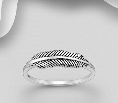 925 Sterling Silver Oxidized Feather Ring