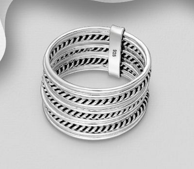 Set of 7 Sterling Silver Oxidized Stack Ring