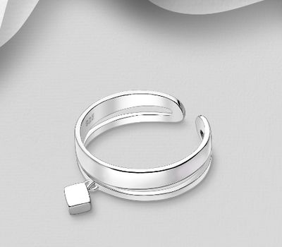 925 Sterling Silver Cube Charm Ring