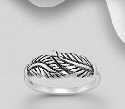 925 Sterling Silver Oxidized Leaf Ring