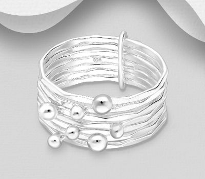 Set of 7 Sterling Silver Bound Band Ring, 11 mm Wide.