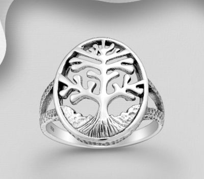 925 Sterling Silver Oxidized Tree Of Life Ring