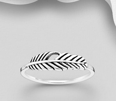 925 Sterling Silver Oxidized Feather Ring
