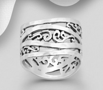 925 Sterling Silver Hammered Layer Swirl Ring