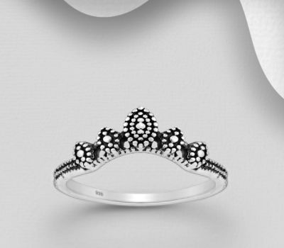 925 Sterling Silver Oxidized Crown Ring