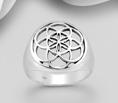 925 Sterling Silver Oxidized Flower of Life Ring