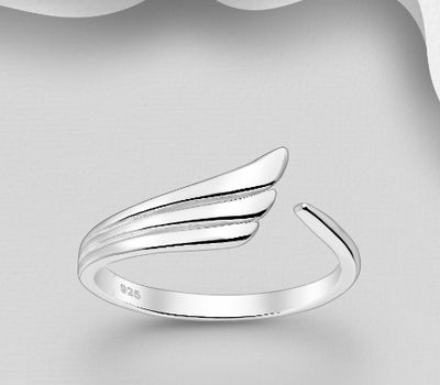 925 Sterling Silver Adjustable Feather Ring