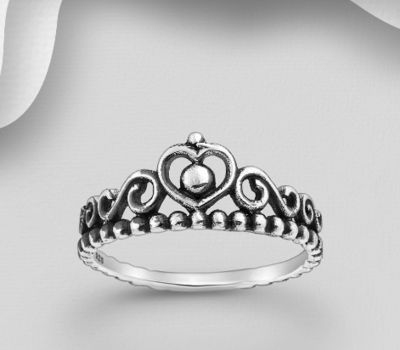 925 Sterling Silver Oxidized Crown Ring