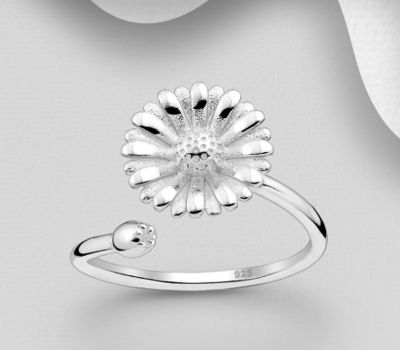 925 Sterling Silver Flower Adjustable Ring
