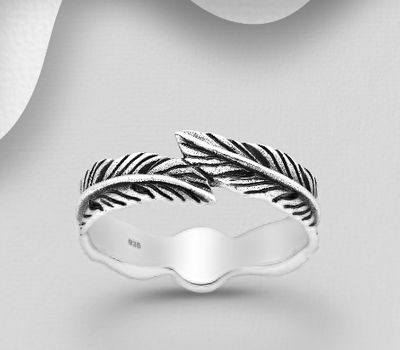 925 Sterling Silver Oxidized Feather Ring