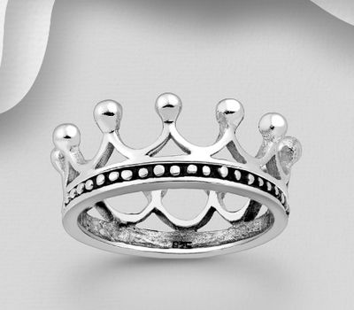 925 Sterling Silver Oxidized Crown Ring