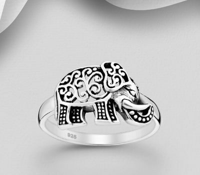925 Sterling Silver Oxidized Swirl Elephant Ring