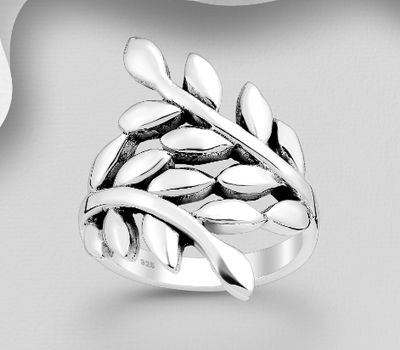 925 Sterling Silver Oxidized Leaf Ring