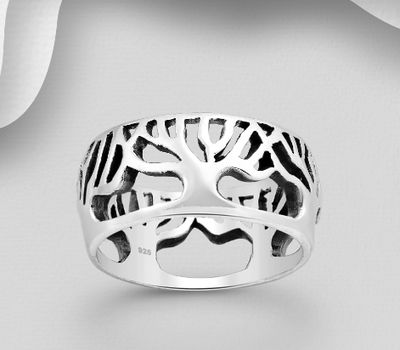 925 Sterling Silver Tree Of Life Band Ring, 10 mm Wide