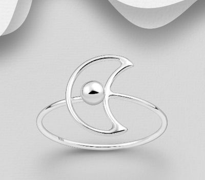 925 Sterling Silver Ball and Moon Ring