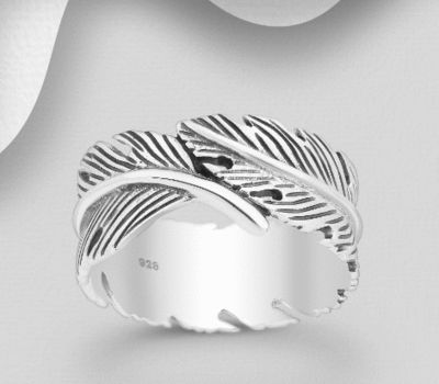 925 Sterling Silver Oxidized Feather Band Ring
